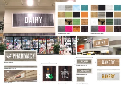 Retail Signage Redesign – Retail wayfinding signage was designed to create a unique customer navigation experience throughout the store. The solution customized graphics while adhering to existing standards, reinforcing the client’s brand objectives within the built environment.